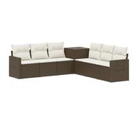 vidaXL Juego de Sofá 7 pcs Marrón y Crema Blanca, Conjunto Moderno de Muebles de Jardín, Sofá de Rattán Resistente, Diseño Modular, Asientos de Patio Flexibles