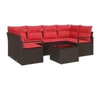vidaXL Juego de Sofá 7 pcs Marrón y Rojo ratán sintético, Juego de Sofás para Jardín y Terraza, Moderno, Ligero, Resistente a Rayos UV, Módulo Duradero