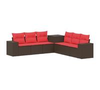vidaXL Juego de Sofá 7 pcs Marrón y Rojo Ratán sintético y Acero, Conjunto de Sofás para Jardín Moderno, Resistente a la Intemperie, Opciones de Distribución Flexibles