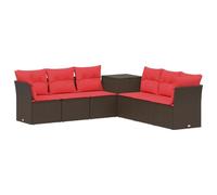 vidaXL Juego de Sofá 7 pcs Marrón y Rojo Ratán sintético y Acero, Muebles de Jardín Modernos, Sofá Modular Resistente al Clima, Asientos Flexibles para Patio, Jardín