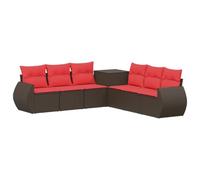 vidaXL Juego de Sofá 7 pcs Marrón y Rojo Ratán sintético y Acero, Sofá Moderno para jardín, Conjunto Modular, Ideal para Relajarse en el Patio, Resistente al Clima