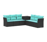 vidaXL Juego de Sofá 7 pcs Negro y Azul Ratán sintético y Acero, Muebles de Jardín Modernos, Sofá Modular Resistente al Clima, Asientos Flexibles para Patio, Jardín