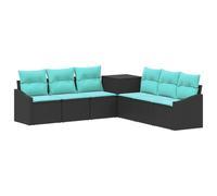 vidaXL Juego de Sofá 7 pcs Negro y Azul Ratán sintético y Acero, Sofá Moderno para jardín, Mueble Modular de Acero, Resistente al Clima, Patio