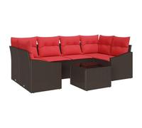 vidaXL Juego de Sofá 7 uds. 3-Número de plazas Marrón y Rojo | Diseño flexible que se adapta a tu espacio, Lo suficientemente fuerte para el exterior, Solo usa un paño húmedo para limpiar
