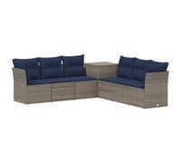 vidaXL Juego de Sofá 7 pcs Gris y Azul Marino Ratán sintético y Acero, Muebles de Jardín Modernos, Sofá Modular Resistente al Clima, Asientos Flexibles para Patio, Jardín