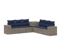 vidaXL Juego de Sofá 7 pcs Gris y Azul Marino Ratán sintético y Acero, Conjunto de Sofás para Jardín Moderno, Resistente a la Intemperie, Opciones de Distribución Flexibles