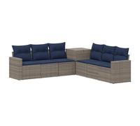 vidaXL Juego de Sofá 7 pcs Gris y Azul Marino Ratán sintético y Acero, Juego de Jardín Moderno, Sofá Exterior, Muebles de Ratán a Prueba de Clima, Diseño Modular para Relajarse, Patio