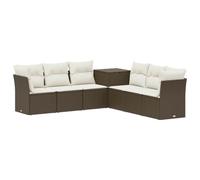 vidaXL Juego de Sofá 7 pcs Marrón y Crema Blanca, Muebles de Jardín Modernos, Sofá Modular Resistente al Clima, Asientos Flexibles para Patio, Jardín