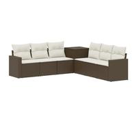 vidaXL Juego de Sofá 7 pcs Marrón y Crema Blanca, Juego de Jardín Moderno, Sofá Exterior, Muebles de Ratán a Prueba de Clima, Diseño Modular para Relajarse, Patio