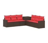 vidaXL Juego de Sofá 7 pcs Marrón y Rojo Ratán sintético y Acero, Juego de Jardín Moderno, Sofá Exterior, Muebles de Ratán a Prueba de Clima, Diseño Modular para Relajarse, Patio