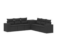 vidaXL Juego de Sofá 7 pcs Negro Ratán sintético y Acero, Conjunto de Sofás para Jardín Moderno, Resistente a la Intemperie, Opciones de Distribución Flexibles