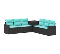 vidaXL Juego de Sofá 7 pcs Negro y Azul Ratán sintético y Acero, Juego de Jardín Moderno, Sofá Exterior, Muebles de Ratán a Prueba de Clima, Diseño Modular para Relajarse, Patio