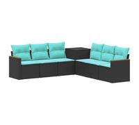 vidaXL Juego de Sofá 7 pcs Negro y Azul Ratán sintético y Acero, Conjunto Sofá Moderno para Jardín, Resistente al Clima, Diseño Modular para Patio, Asientos Ajustables