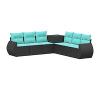 vidaXL Juego de Sofá 7 pcs Negro y Azul Ratán sintético y Acero, Sofá Moderno para jardín, Conjunto Modular, Ideal para Relajarse en el Patio, Resistente al Clima