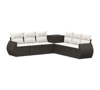 vidaXL Juego de Sofá 7 pcs Negro y Blanco Crema, Sofá Moderno para jardín, Conjunto Modular, Ideal para Relajarse en el Patio, Resistente al Clima