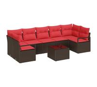 vidaXL Juego de Sofá 8 pcs Marrón y Rojo ratán sintético, Conjunto de Sofá Modular Elegante para Jardín y Terraza, Muebles de Ratan Resistentes para Relajarse