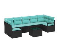 vidaXL Juego de Sofá 8 pcs Negro y Turquesa ratán sintético, Conjunto de Sofá Modular Elegante para Jardín y Terraza, Muebles de Ratan Resistentes para Relajarse