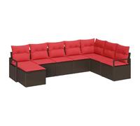 vidaXL Juego de Sofá 8 uds. Marrón y Rojo ratán sintético
