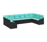 vidaXL Juego de Sofá con cojín 10 pcs Negro ratán sintético, Set de Jardín, Grupo de Asientos Moderno para Exterior, Muebles de Terraza Rectangulares, Sofá Modular Resistente