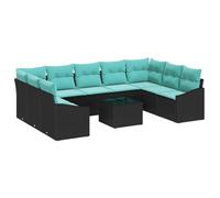 vidaXL Juego de Sofá con cojín 10 pcs Negro ratán sintético, Sofá contemporáneo para Exterior, Modular Rectangular, Resistente al Clima, Mueble Patio Duradero para jardín y terraza