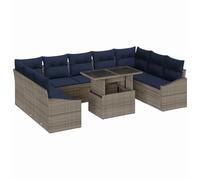 vidaXL Juego de Sofá con cojín 10 pcs Negro y Azul ratán sintético, Juego de Sofás Modernos para Jardín y Terraza, Modular, Resistente al UV, Relax, Estilo al Aire Libre