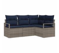 vidaXL Juego de Sofá con cojín 4 pcs Gris ratán sintético, Sofás modulares para jardín y terraza, livianos, Resistentes al Sol, Set Moderno para el Patio y Descanso
