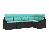 vidaXL Juego de Sofá con cojín 5 pcs Negro ratán sintético, Juego de Sofás Moderno para Patio, Ligero, Resistente al Sol, Módulo Rectangular para Jardín y Lounge al Aire Libre