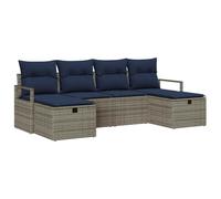 vidaXL Juego de Sofá con cojín 6 pcs Gris y Marino ratán sintético, Sofá de jardín y terraza, Modular, liviano, Resistente a UV, con compartimientos, Estilo ratán