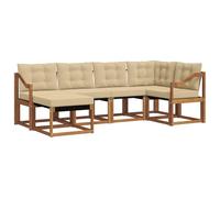 vidaXL Juego de Sofá con cojín 6 pcs Natural y Beige, Juego de Sofás Moderno para Jardín, Sofá Exterior Cómodo, Muebles Resistentes a Climas, Ideal para Patio