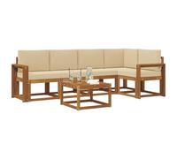 vidaXL Juego de Sofá con cojín 6 pcs Natural y Beige, Sofá de jardín, Muebles seccionales Modernos para Exteriores, Asientos duraderos para terrazas, Conjunto de Lounge cómodo para el Patio