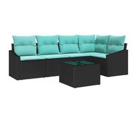vidaXL Juego de Sofá con cojín 6 pcs Negro ratán sintético, Juego de Sofás Moderno para Patio, Ligero, Resistente al Sol, Módulo Rectangular para Jardín y Lounge al Aire Libre