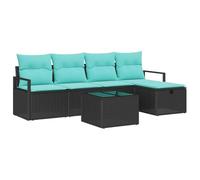 vidaXL Juego de Sofá con cojín 6 pcs Negro y Turquesa ratán sintético, Sofá Modular para jardín y terraza, cómodo, Ligero y Resistente a Rayos UV, Ideal para relajarte al Aire Libre