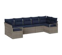 vidaXL Juego de Sofá con cojín 7 pcs Gris ratán sintético, Sofá Modular Moderno para jardín y terraza, Material Resistente al Sol, diseño Duradero, Asientos cómodos