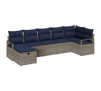 vidaXL Juego de Sofá con cojín 7 pcs Gris y Marino ratán sintético, Sofá Modular para jardín y terraza, Muebles Resistentes al Clima, fácil de Mover, con Compartimentos de Almacenamiento