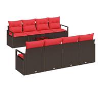 vidaXL Juego de Sofá con cojín 7 pcs Marrón y Rojo ratán sintético, Conjunto de Sofás para Jardín y Terraza, Modular, Resistente, Ligero, Ideal para Exterior y Cómodo