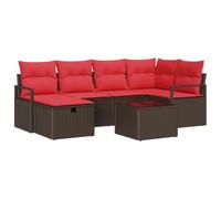 vidaXL Juego de Sofá con cojín 7 pcs Marrón y Rojo ratán sintético, Sofá Modular, Mueble liviano para Exterior, Materiales UV, cómodo Lounge para terraza y Patio