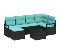 vidaXL Juego de Sofá con cojín 7 pcs Negro ratán sintético, Muebles de jardín y terraza, sofá Modular Rectangular, Elegante, Resistente al Sol para Exteriores