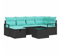 vidaXL Juego de Sofá con cojín 7 pcs Negro y Turquesa ratán sintético, Sofá Modular, Mueble liviano para Exterior, Materiales UV, cómodo Lounge para terraza y Patio
