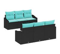 vidaXL Juego de Sofá con cojín 7 pcs Negro y Turquesa ratán sintético, Sofá Modular para jardín y terraza, Muebles de ratán liviano, Asiento Resistente y Elegante para Disfrutar al Aire Libre