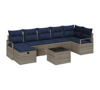 vidaXL Juego de Sofá con cojín 8 pcs Gris y Marino ratán sintético, Sofá Modular para jardín y terraza, Muebles livianos, Resistentes al Clima, ¡con almacenaje fácil de Mover