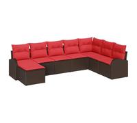 vidaXL Juego de Sofá con cojín 8 pcs Marrón y Rojo ratán sintético, Sofá Modular para jardín y terraza, sofá Ligero de Ratan, Conjunto para Relajarse al Aire Libre