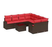 vidaXL Juego de Sofá con cojín 9 pcs Beige y Rojo ratán sintético, Juego de Muebles para jardín y terraza, sofá Modular Resistente al Sol, con Compartimentos de Almacenamiento