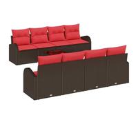 vidaXL Juego de Sofá con cojín 9 pcs Beige y Rojo ratán sintético, Sofá Modular para jardín y terraza, liviano, Resistente al Sol y Clima, con Compartimentos de Almacenamiento