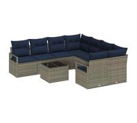 vidaXL Juego de Sofá con cojín 9 pcs Gris y Marino ratán sintético, Muebles Modernos para jardín y terraza, sofá de ratán Modular liviano, Asientos Resistentes al Sol