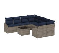 vidaXL Juego de Sofá con cojín 9 pcs Gris y Marino ratán sintético, Sofá Modular para jardín y terraza, Muebles Modernos, Resistente al Sol, cómodo y Flexible