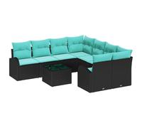 vidaXL Juego de Sofá con cojín 9 pcs Negro y Turquesa ratán sintético, Juego de Muebles para jardín y terraza, sofá Modular Resistente al Sol, con Compartimentos de Almacenamiento