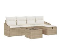 vidaXL Set de Sofás de Jardín de 6 Piezas con Cojines Beige de Polirratan. Mobiliario Modular de Exterior para Patio o Terraza. Textura Tejida Resistente a la Intemperie. Ideal para Reuniones con Ami