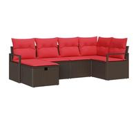 vidaXL Juego de Sofá con cojín Manual Marrón y Rojo ratán sintético, Sofá Modular, Mueble liviano para Exterior, Materiales UV, cómodo Lounge para terraza y Patio