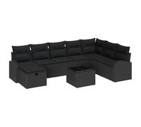 vidaXL Juego de Sofá con cojín Manual Negro ratán sintético, Set de Sofás para Jardín, Muebles Exteriores Modulares, Materiales Ligeros y Resistentes, Confort en la Terraza, Almacenaje