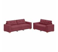 vidaXL Juego de Sofá de 2 Piezas con Cojines Rojo Vino Tela Comfy Seating Stylish Contemporary Design para Sala de Estar Acomoda 4 Adultos Mantenimiento Fácil Fundas Removibles Compacto Moderno Sofá